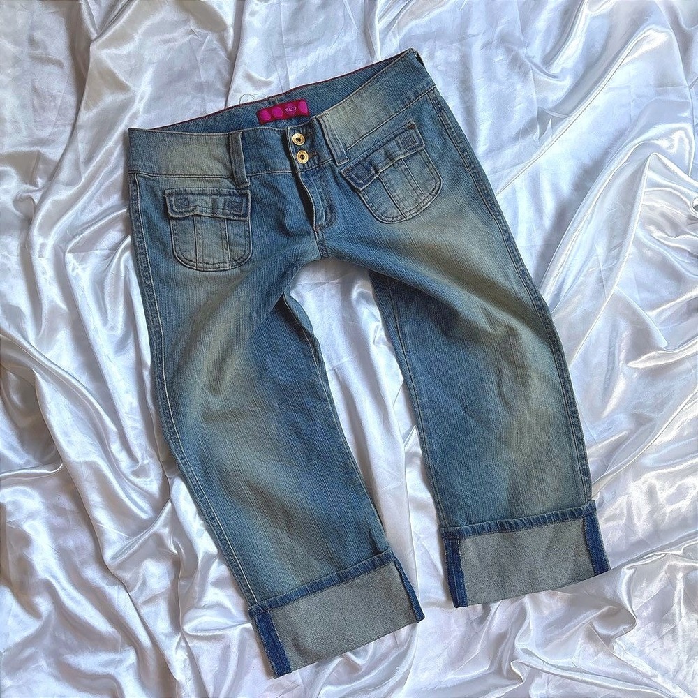 y2k GLO Capri Jeans Blue Low Rise Utility Flap Pocket Cuffed Denim